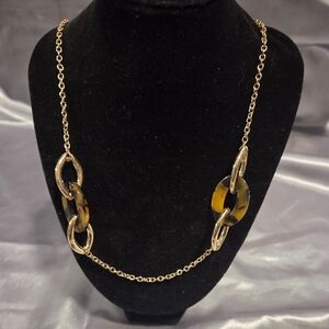 Vintage NRQ Tortoise Bead And Gold Tone Long Strand Necklace